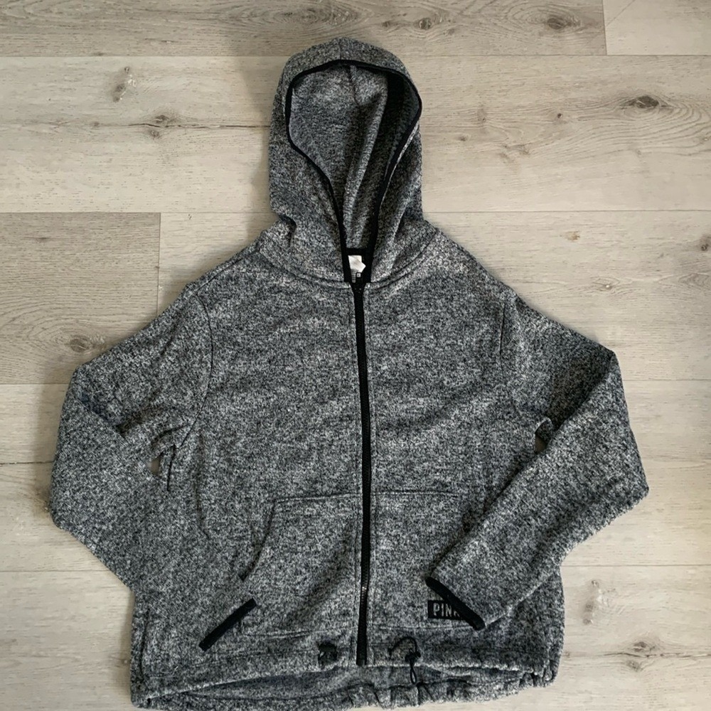 PINK Victoria's Secret Gray Zip-Up Hoodie Sweatshirt y2k streetwear